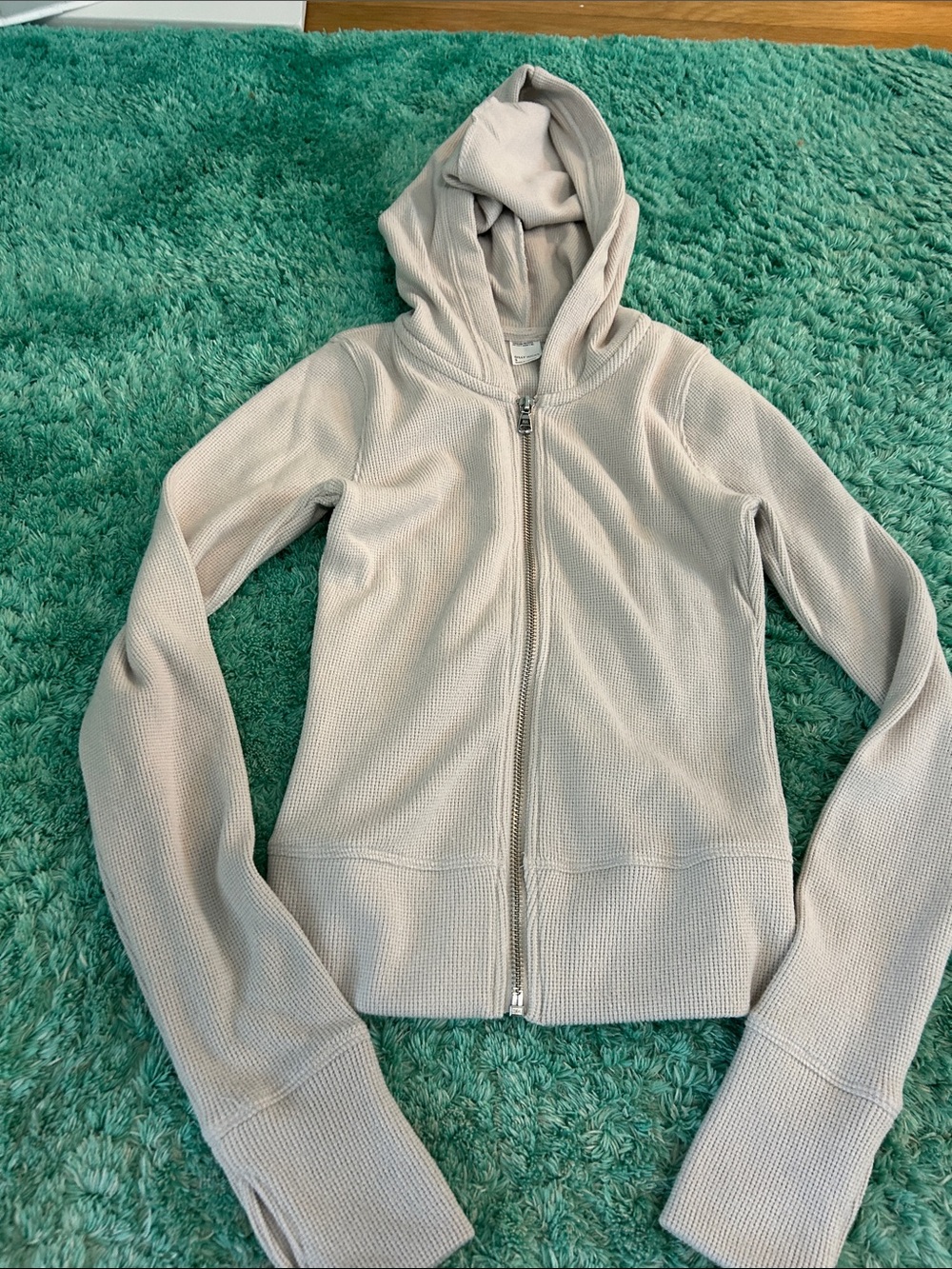 Hollister Light Beige Zip-Up Waffle Knit Zip up Hoodie. Size S